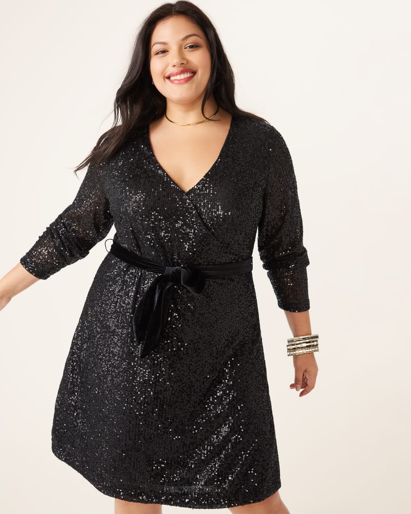 Front of plus size Deirdre Sequin Faux-Wrap Dress by Vero Moda | Dia&Co | dia_product_style_image_id:175400